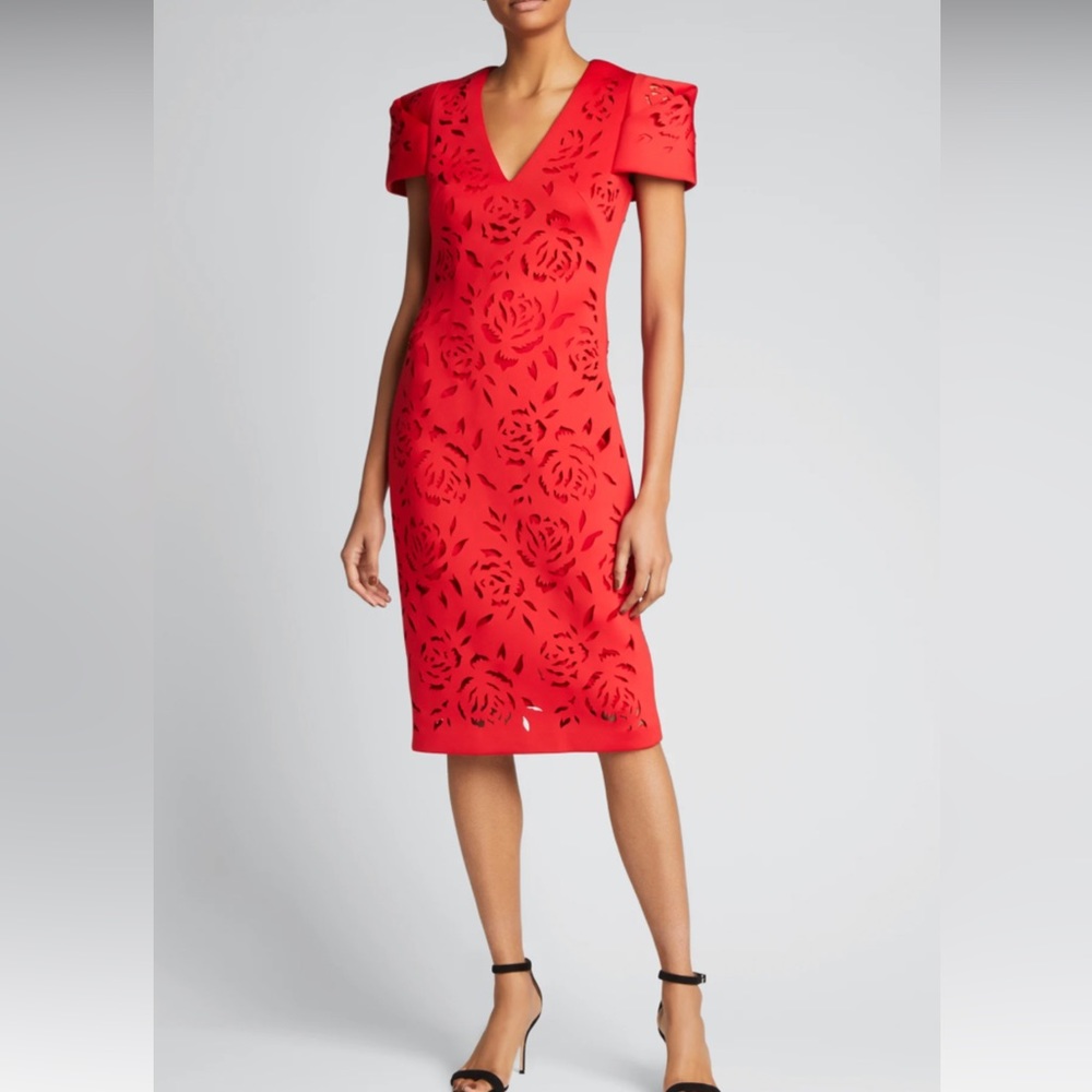 Badgley Mischka Red Lasercut Dress